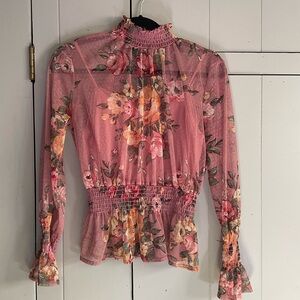 Kaii Pink Floral Sheer Blouse
